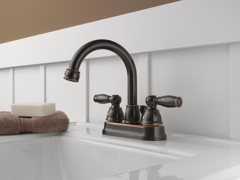 Peerless Claymore Centerset Bathroom Faucet, Oil Rubbed Bronze Bathroom Sink Faucet, 2 Handle Bathroom Faucet, Pop-Up Drain Assembly, Oil Rubbed Bronze P299685LF-OB - Image 5